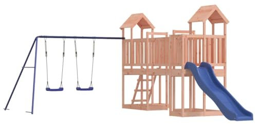 vidaXL Spielturm, Klettergerüst mit Rutsche Schaukel, Kinder Kletterturm mit Holzdach, Spiel-Zubehör für Garten, Holz Spielplatz, Massivholz Douglasie