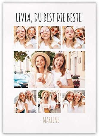 Maverton Fotoleinwand mit eigenem Foto, personalisiertes Fotocollage | Mit Holzrahmen, Größe 30x40 oder 50x70, Wandbild auf Leinwand für für Mädchen, für Frauen, die Beste, 50 x 70 cm
