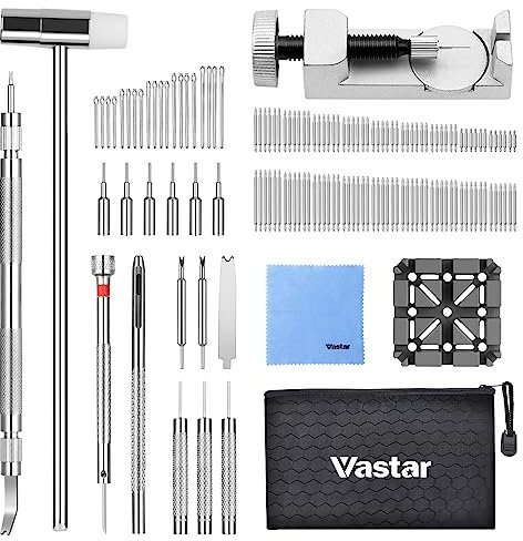 Vastar Watch Repair Tool Kit, Watch Link Removal Tools Kit, Watch Strap Adjustment Tool, Watch Band Strap Pin Remover, for Watch Strap Adjustment with 108pcs Spring Bars/20pcs Watch Pins, Blue