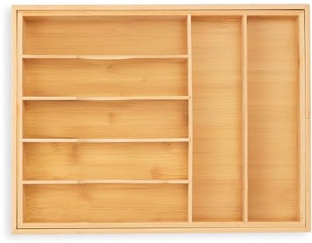 Relaxdays Besteckkasten für Schubladen, ausziehbar, 7-9 Fächer, HBT: 5 x 34-50,5 x 44,5 cm, Besteckeinsatz Bambus, Natur, 1 Stück