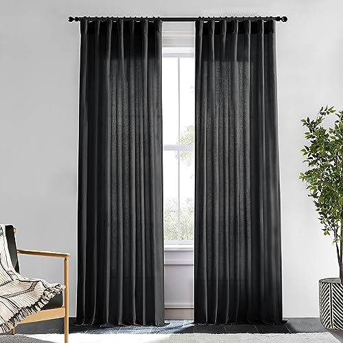 XTMYI Schwarze Vorhänge, 274 cm lang, für Glasschiebetür, 2 Paneele Set, Leinenhaken, Deckenschiene, Falte, halbtransparente Hintergrundvorhänge, 2,7 m Länge