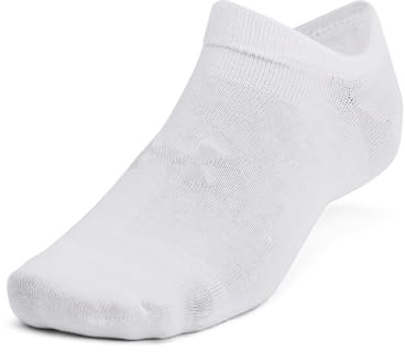 Under Armour Unisex-Adult Essential No Show Socks 6 Pack, (100) White/White/Halo Gray, Medium