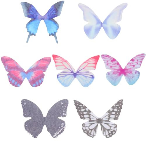 SUNNYCLUE 1 Box 80 Stück Flügel Biene, Feenflügel Miniatur, Organza-Schmetterlinge aus Organza Organza große 3D-Stoff-Schmetterlings-Flügel Ornamente für Haarspangen Hochzeit Party Nähen Handwerk
