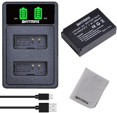 Batmax Batterie LP-E12 et chargeur rapide double compatible avec Canon EOS M50 Mark II EOS M50 M100 100D EOS M EOS M2 EOS M10 EOS M200 EOS Rebel SL1