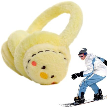Cache-oreilles pelucheux réglables en forme d'animal de dessin animé pour femmes et filles, cache-oreilles d'extérieur pour temps froid, cache-oreilles d'hiver pour enfants de 6 ans, Jaune
