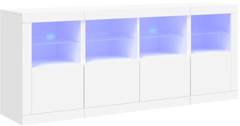 vidaXL Buffet avec lumières LED Blanc 163x37x67 cm, Meuble de Rangement, Meuble de Rangement Cuisine, Meuble de Rangement de Salon, Meuble Buffet