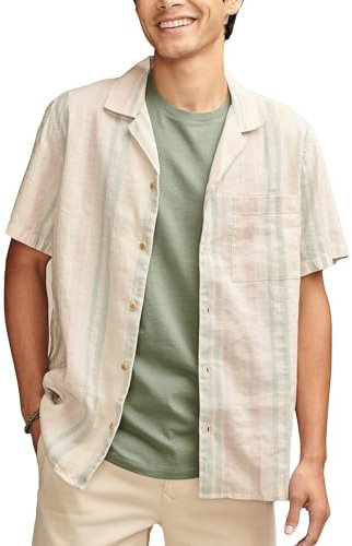 Lucky Brand Chemise de camp rayée en lin pour homme, rose/rayures, Taille S