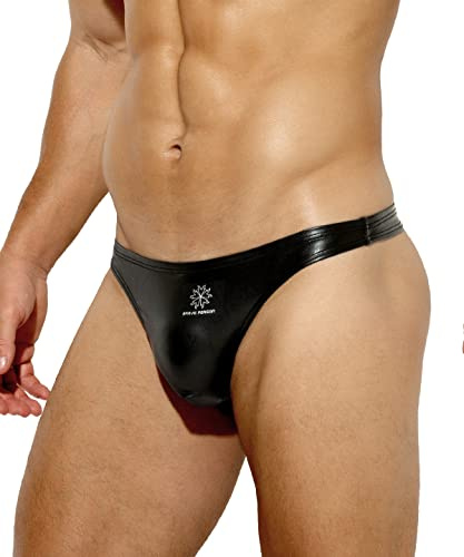 Casey Kevin String Homme PU Cuirs Strings Tanga Homme Sexy sous-Vêtement | String Homme Sexy Hot - Sans Étiquette - String Homme Ficelle - Taille Basse Thong Lingerie - Respirant & Confortable