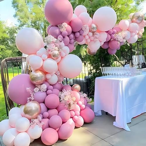 Arche de Ballons Rose -Métal Champagne Or 122 Pièces-Arche de Décoration pour Evénements spéciaux - Baby Shower, Anniversaire, Mariage et Baptême -Zenda club® (Rose -Métal Champagne Or)