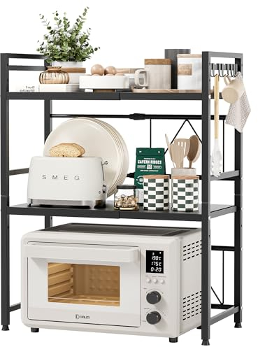 NETEL soporte extensible para microondas de 3 niveles, estante microondas encimera ajustable, soporte de horno de cocina, estanteria cocina encimera, organizador microondas con 8 Ganchos, Negro