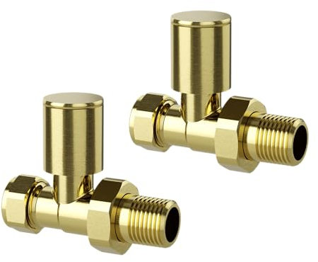 Leporce | Straight Radiator Valves - 15mm /1/2'' Towel Rail Valve Round Head Radiator Valve Standard Connection Pair Manual Radiator Valve for Central Heating (Brass)