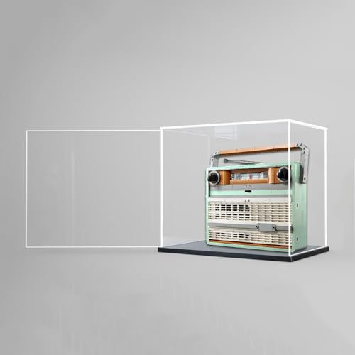 Vetrina in acrilico per radio Lego 10334 retrò, modello a blocchi di costruzione, trasparente, antipolvere, 25 x 10 x 25 cm, solo scatola espositiva, idea regalo, personalizzabile (porta nera)