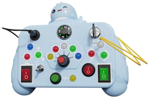 NIWWIN LED Busy Board Montessori Spielzeug Sensoriktafel Lichtschalter Knöpfe Drehregler Intelligenzfördernd Feinmotorik Kognition Reisespielzeug (Blau)