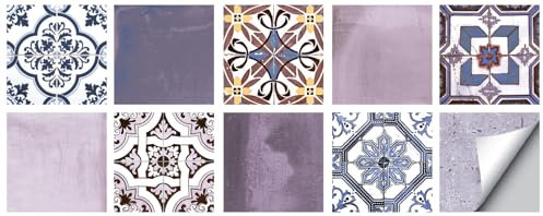 Fliesenaufkleber Retro Lila Fliesen Aufkleber Für Boden- Und Wandfliesen, Wohndekor, Abziehen Und Aufkleben, Selbstklebender Spritzschutz, Fliesenaufkleber Für Wohnzimmer, Küche, Badezimmer