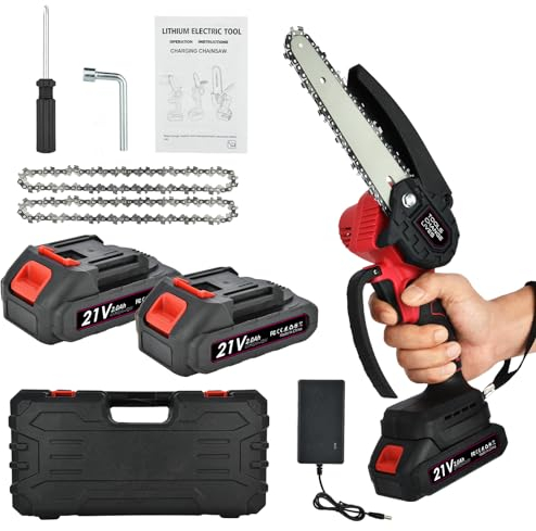 Akku Kettensäge 6 Zoll: Mini Kettensäge mit 2×2.0AH Akku Kleine Kettensäge Akku Tragbar Gehölzschneider Einhand Kettensäge mit Sicherheitsschloss für Bäume Gartenarbeiten Wälder