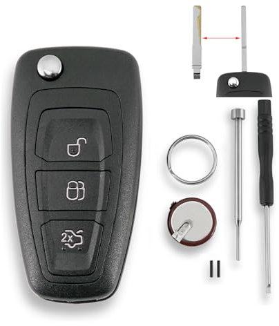 3 Tasten Auto Schlüsselgehäuse Für Ford C-Max Schlüssel Focus Grand C-Max Mondeo S-Max Galaxy Transit Connect Transit Custom Fiesta Kuga Serie CEU CB7 CA2 CA1 Batterie VL2020 Pin-Entfernungswerkzeug