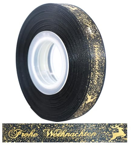 JunGG 22m Schleifenband Satinband Geschenkband Weihnachtsband mit Frohe Weihnachten (Schwarz 1.5cm)