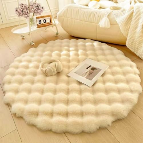 Nyescasa Hochflor Teppich Rund Langflor Wohnzimmer Modern Flauschig Weich Runder Kunstfell Teppich für Wohnzimmer Kinderzimmer Schlafzimmer Flur Beige Shaggy Innen 160cm