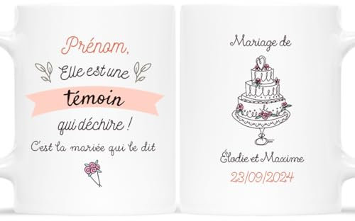 𝗖𝗔𝗗𝗘𝗔𝗨 𝗣𝗟𝗨𝗦 Mug Personnalisé Prénom - Une Témoin Qui Déchire - Cadeau Mariage, Demande Témoin, Tasse Pour Femme