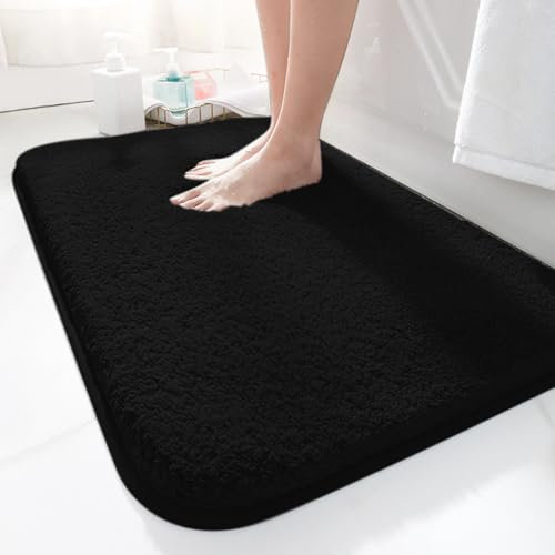LUOJINYI Tapis de bain 40 x 60 cm, antidérapant, doux, absorbant l'eau, en microfibre, noir