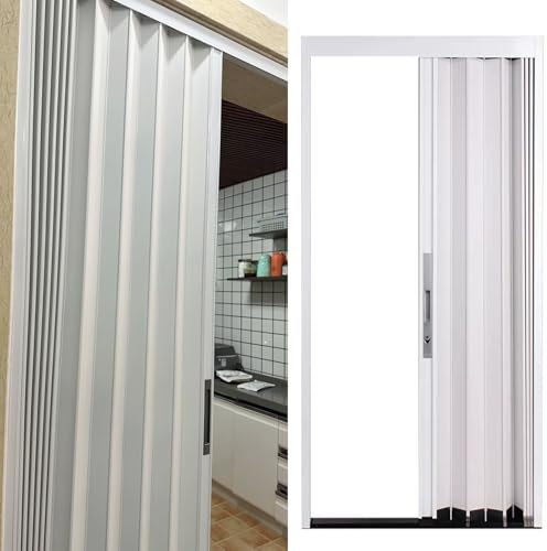 Weißes Akkordeon-Innenschiebetür, 91,4 x 203,2 cm, verschließbar, Schrank/Schlafzimmer/Badezimmer/Küche, Aluminium-Falttür, 96 80 72 60 48 40 38 37 30 28 24 Zoll erhältlich