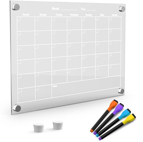 Fridge Glassboard Calendar Planner Dry Erase Board, Clear Monthly Planner Whiteboard for Refrigerator 12x8 (Monthly Calendar)