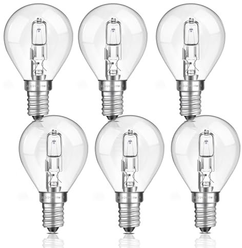 Liuyife G45 E14 Golf Ball Bulb 28W, Dimmable, Warm White 2700K 370LM, SES Small Edison Screw Mini Globe, E14 Classic Clear Round Bulb for Chandelier, Wall Lamp, Table Lamp, Pack of 6