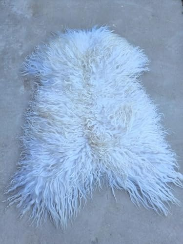 Provellus Premium Langhaar Island Schaffell Schaffelle Fell Lammfell Natur lockig Curly (Naturweiß, 140-150cm x 80-90cm)