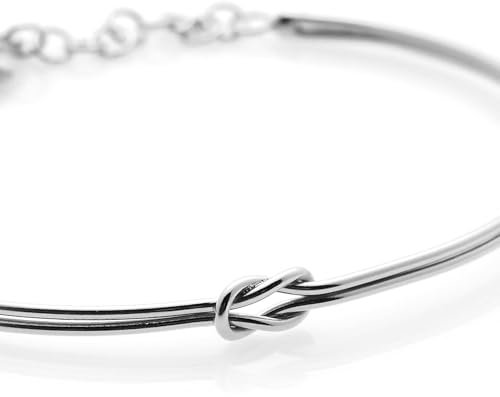 Louis Ciocchetti dal 1887 Bracciale Argento 925 Con Nodo, Regolabile 16cm+4cm, Nodo Simbolico per Amore, Amicizia e Infinito e San Valentino, made in italy (Rigido colore argento)