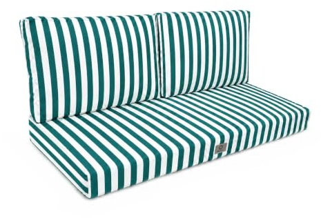 Déco Arts — Lot de 3 Coussins Déhoussables Salon Jardin 120x60 — Assise 120x60 + 2 Dossiers 60x35 cm — Imperméable Anti-UV — Remplacement Mobilier Jardin Terrasse Balcon Véranda — Rayures Vertes