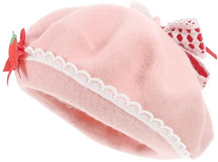 WRITWAA Wollene Baskenmütze Mit Erdbeer-Schleife Für Damen Stylisches Französisches Design Warm Und Bequem Für Herbst Und Winter Für Partys Und Tägliches Tragen