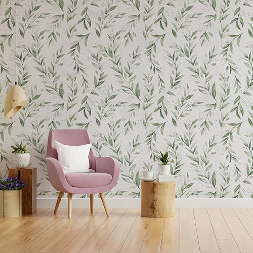 AMIGO Papel Pintado Autoadhesivo con Hojas Verdes y Diseño de Salvia - Estilo Granja Moderno para Cocina, Dormitorio u Oficina 44.5x500cm