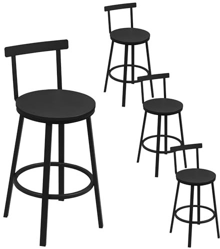WOLTU Taburetes Bar Juego de 4, Taburetes Altos Cocina con Respaldo Bajo y Reposapiés, para Comedor, Cafeteria, Barra Cocina, Negro