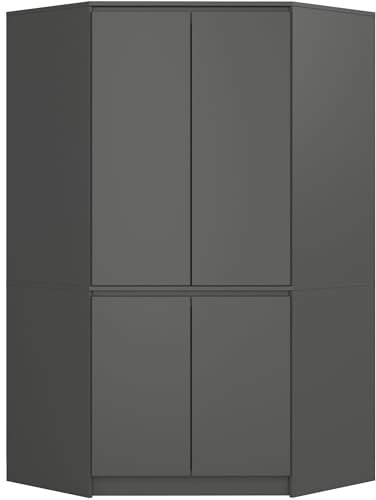 AKORD Eckkleiderschrank S100 100 cm | mit 4 Türen | Geräumiger Innenraum | Platzsparende Aufbewahrung | B100 x H180 x T50 cm | Gewicht 101,20 kg | Graphitgrau/Graphitgrau