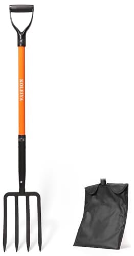 KOLEIYA 4-Tine Garden Fork,Heavy Duty Pitch Fork for Gardening,Digging Fork and Spading Fork for Loosening Soil,Compost Fork with Fiberglass Handle,45 Inch