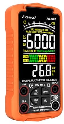 Aicevoos Multimetro Digitale, Tester Elettricista TRMS 6000 Conta, Misurazione Smart, Misura Tensione AC/DC, NCV, Diodi, Capacità, Resistenza, Continuità, Frequenza e Filo Sotto Tensione