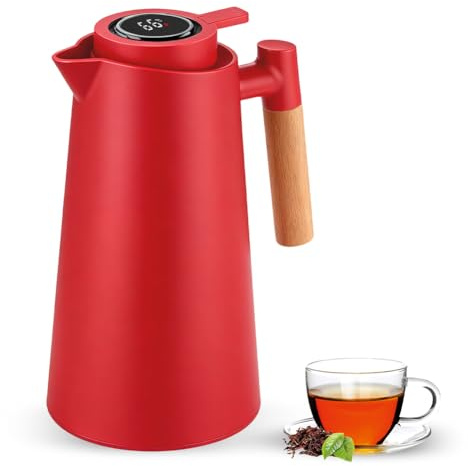 Thermoskanne 1L Isolierkanne mit LED-Temperaturanzeige, Vakuum Isolierte Kaffeekanne aus Doppelte Glaseinlage 12h heiß /24h kalt Thermo Isolierkanne auslaufsicher Ein Knopfdruck BPA-Frei für Home Büro
