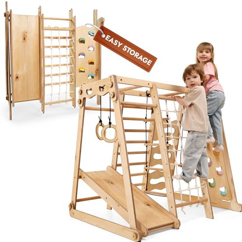 Juego de escalada 9 en 1 mejorado, para interiores, Montessori, infantil, con tobogán, columpio, espaldera, triángulo de escalada, parque infantil para dormitorio