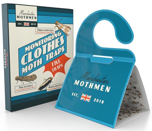 Manchester Mothmen Clothes & Carpet Moth Monitoring Traps | 5 Sticky Pheromone Monitoring Traps for Wardrobe | Premium Moth Monitoring Catchers Indoors