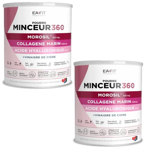 EAFIT |MINCEUR 360 POUDRE | Morosil |Collagene et Acide hyaluronique | Brule-graisse | Perte de poids | Fermeté et élasticité de la peau | Hydratation de la peau | Sans Sucres | lot de 2 | 70 jours