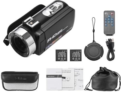 Digital Video Camera 4K 18X Digital Zoom 1080P Digital Video Camera, 30MP CMOS Camcorder with Screen, Remote Control, 2 Batteries, Wide (without external microphone & camera