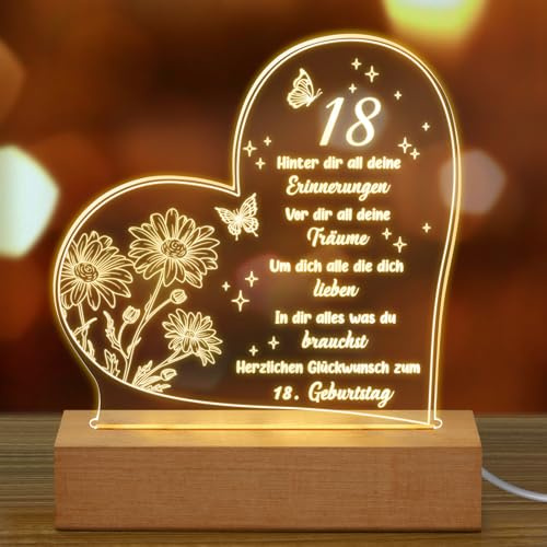Fiada Birthday Women Men Birthday Gifts Night Light Acrylic Engraved Birthday for Wife Mom Friends Husband Mother Gift Ideas (18. Geburtstag)