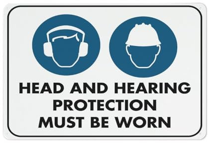 Head And Hearing Protection Must Be Worn Safety Sign 12X8 Inch Aluminum Uv Ink Printed For House And Business