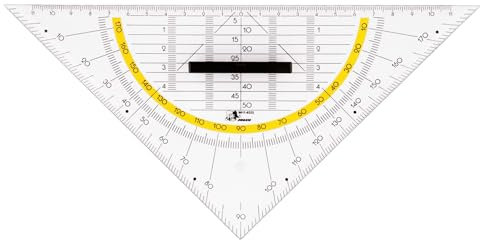 JOLLY Geometrie-Dreieck, 25 cm, transparent, mit Griff, Winkelskala, Hilfslinien, stabil, aus Kunststoff, für Schule, Zeichnen, Geometrie, Technikunterricht