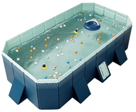 Wttagkl Faltbares Mehrzweck Planschbecken für Familie & Haustiere & Outdoor | Nicht Aufblasbarer Klapppool mit Tragegriff | Robustes Schwimmbecken für Garten, Balkon, Camping,Blue A-300CM