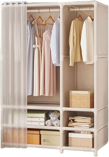 Tragbarer Stoff-Kleiderschrank – faltbarer Kleiderschrank mit Kleiderstange, stabiles Design für Camping und Zuhause, zweireihig, weiß, platzsparende Lösung