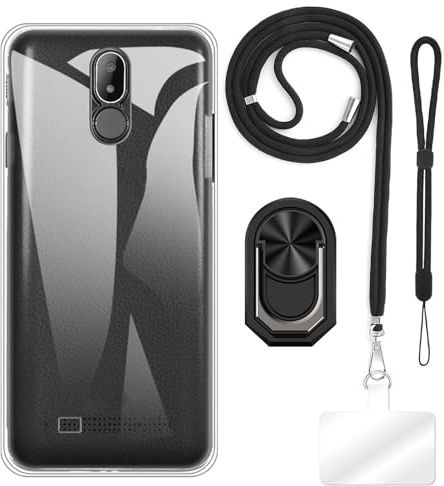 Bundle accessori per custodia per Brondi Amico Vero 4G - Trasparente | 5.7 Combo 4-in-1 include custodia in TPU, lanyard tracolla/collo, cinturino da polso e supporto ad anello per dito
