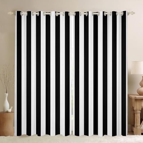 Homemissing schwarz weiß Vorhänge 245x140cm Streifen Blickdichte Vorhänge für Kinder Jungen mädchen dekor geometrische Gardinen abstrakte Moderne Kunst Fenstervorhang