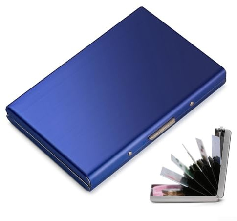 Getdoublerich Porte-cartes Métal Acier Inoxydable 6 Fentes pour Cartes de Crédit Protection RFID Portefeuille Mince Carte de Visite Boîte de Rangement Organisateur Compact, conforme à l'image, Blue