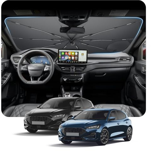 [2026 Actualización] BSTW Compatible con Ford Focus MK4 4.5 2019-2026 Parasol para Parabrisas, Parasol Plegable Automático Diseño con Cordón, Protector Solar y Protección UV Focus Accesorios